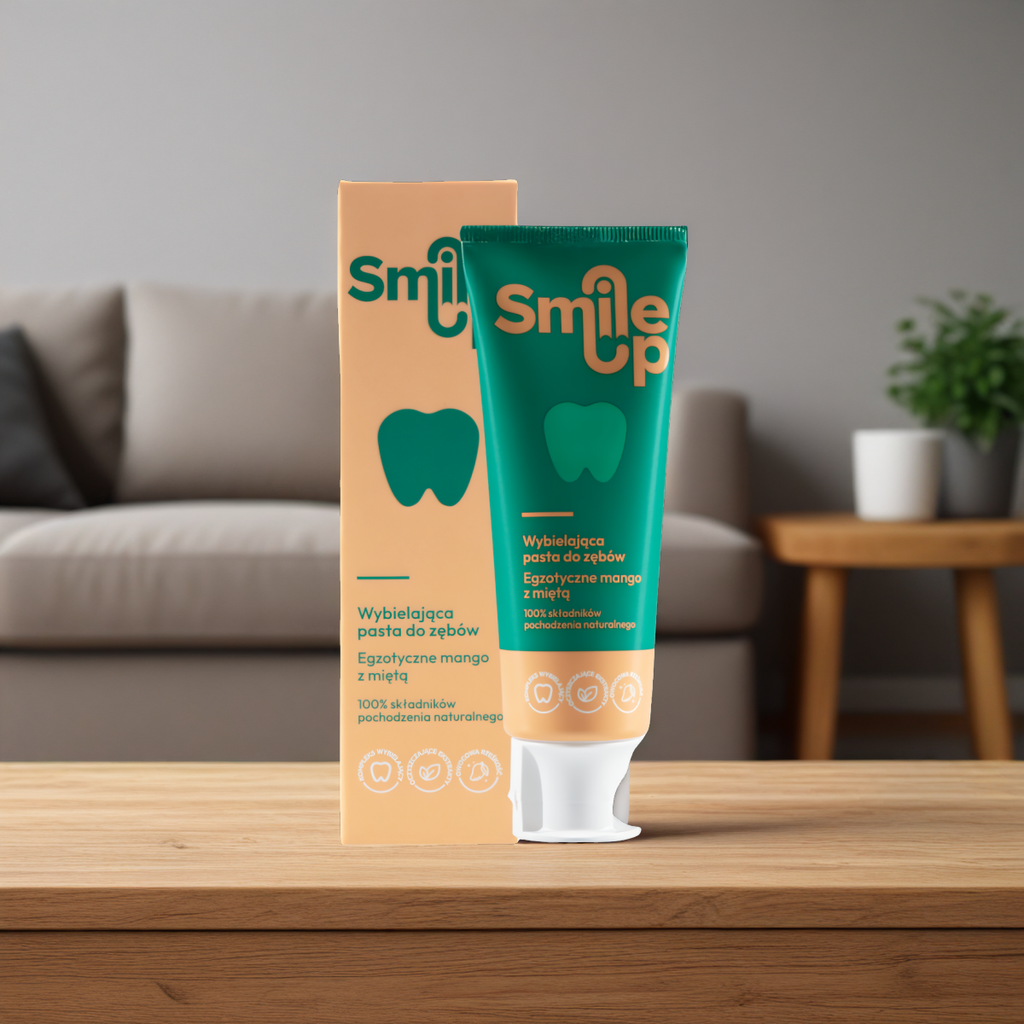 Wybielająca pasta do zębów SmileUp - Moc pięciu naturalnych składników o smaku mango-mięta - 75 ml